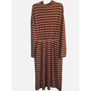 NWT Old Navy Knit Brown/White Stripe Dress Long Sleeve Mock Turtleneck Size Lg